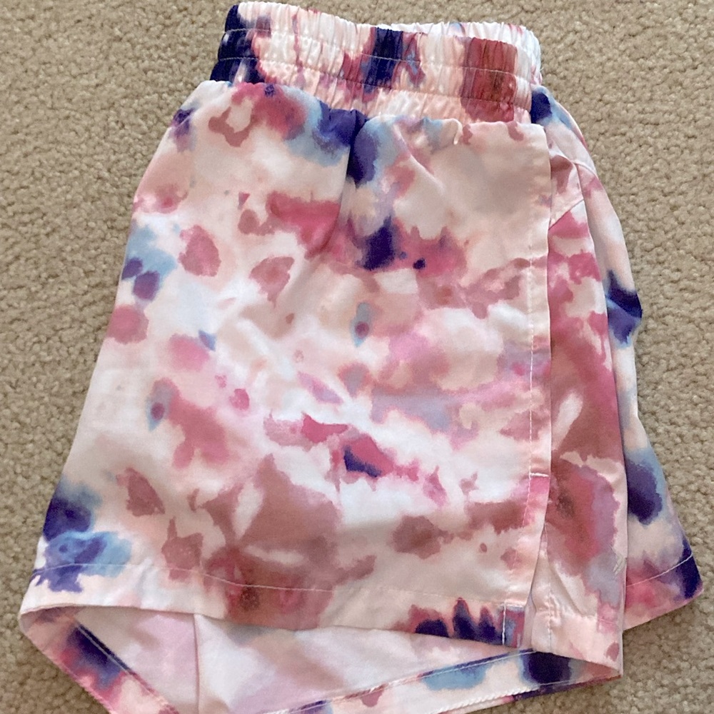 Girls pink and purple tie-die athletic shorts